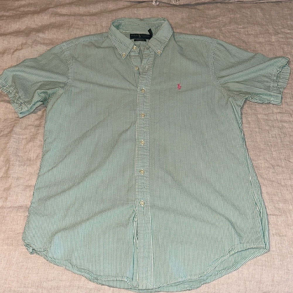 Ralph Lauren Green Seersucker Camp Shirt (L)
